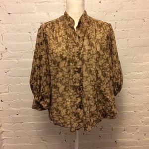 Vintage 70s dolman sleeve peasant blouse tan m-l
